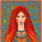 Portrait of Person with Long Red Hair in Floral Setting