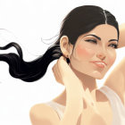 Asian Woman Illustration: Dark Hair, Minimal Makeup, White Garment