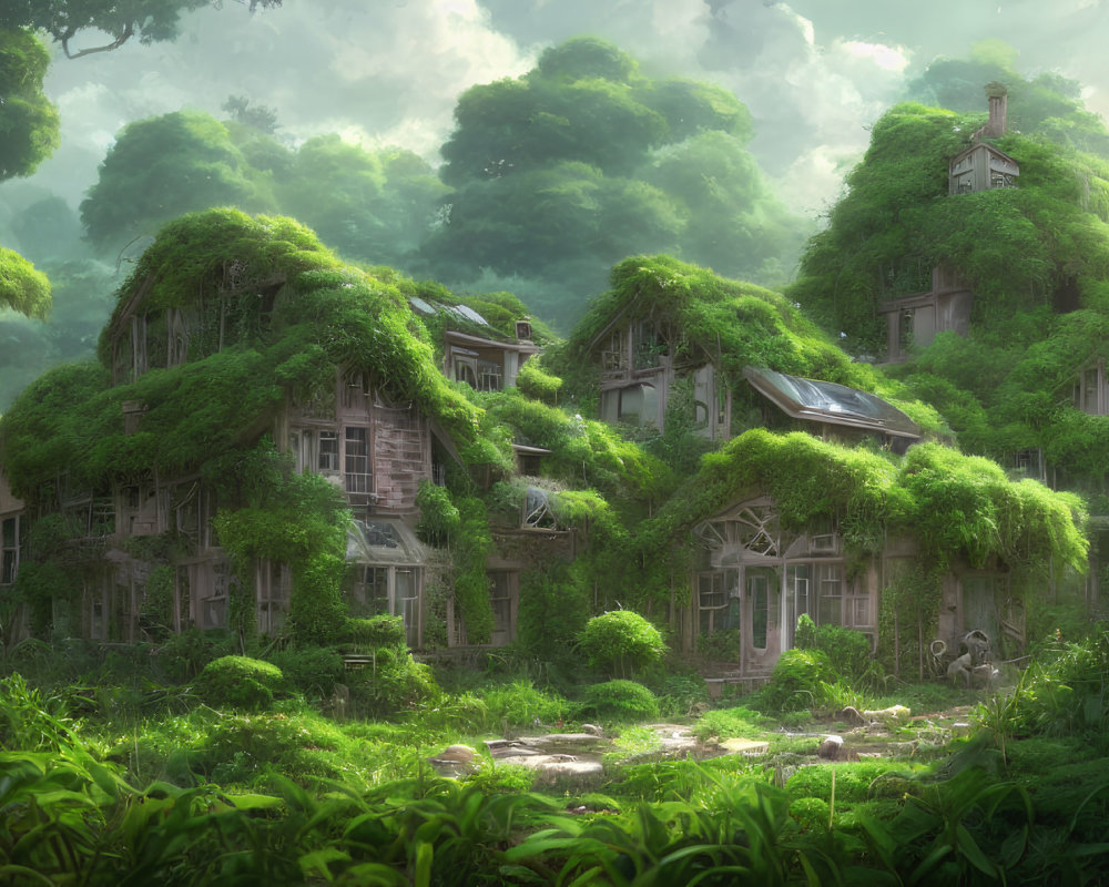 Ivy-covered Houses in Enchanting Forest Setting