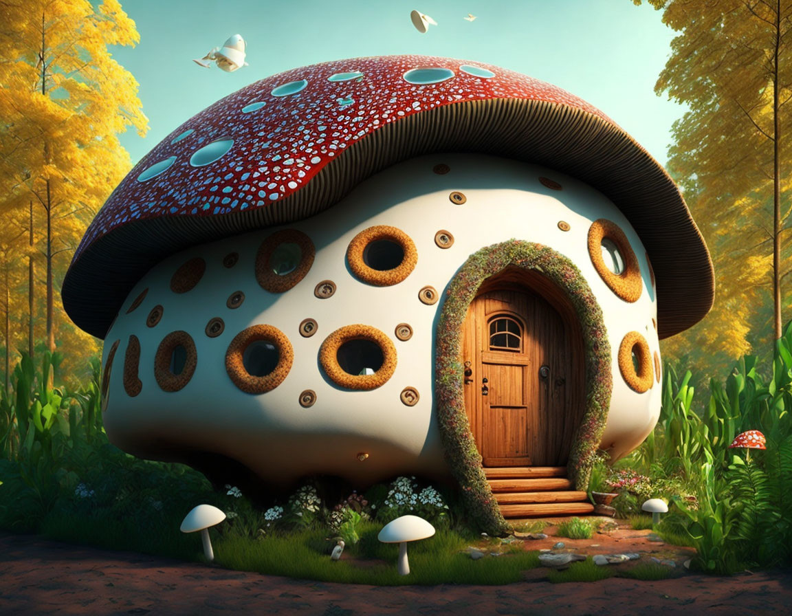 Enchanting Fantasy Mushroom House in Forest Setting