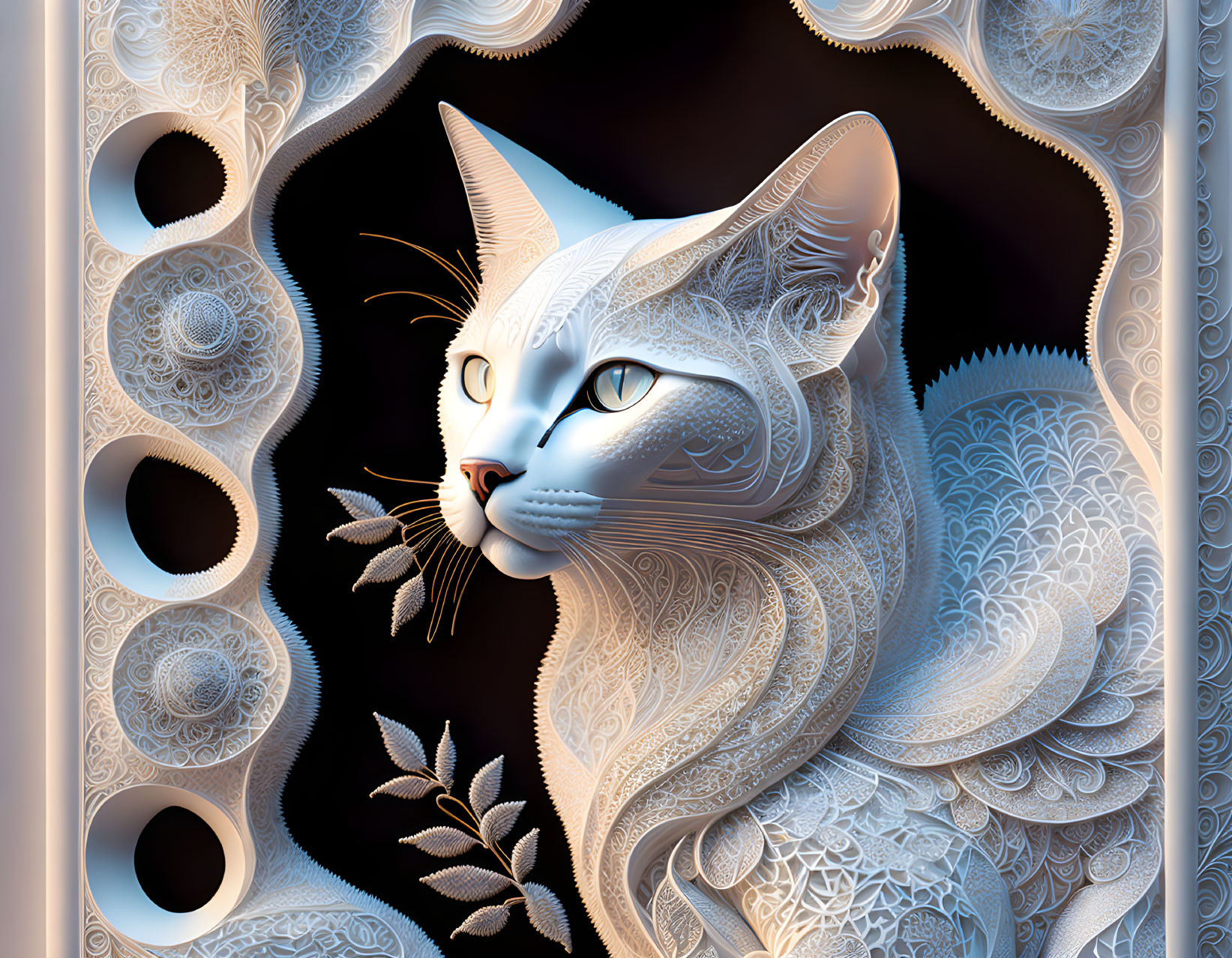 Intricate Stylized Cat Artwork with Abstract Patterns