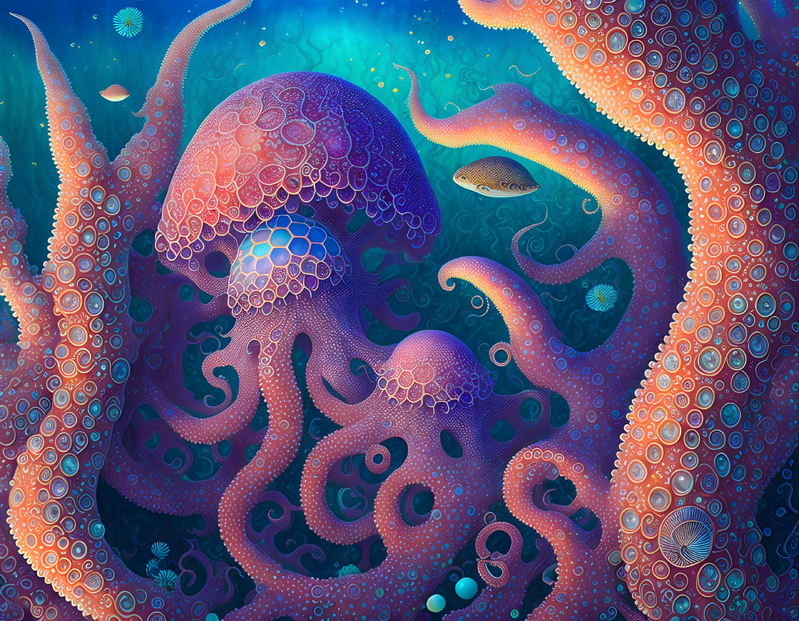 Colorful Octopus Illustration Surrounded by Underwater Scene