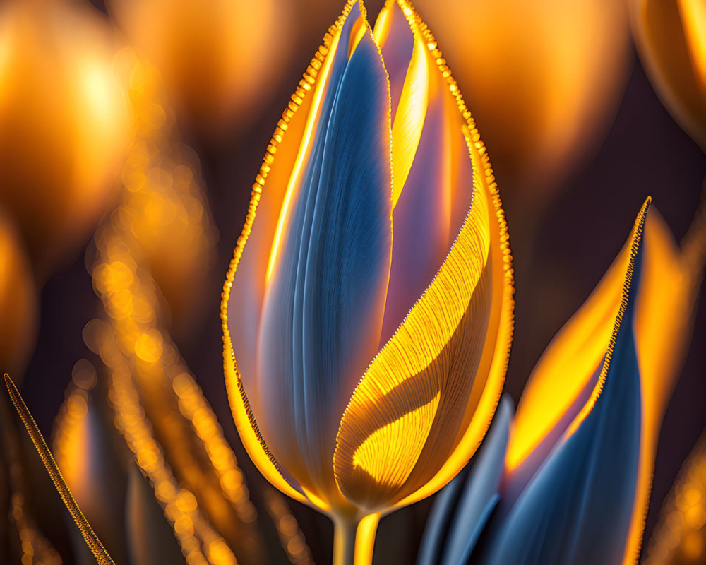 Close-up Tulip with Glowing Edges on Bokeh Background