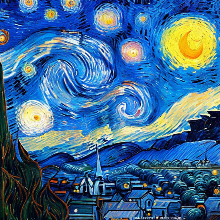 Starry Night Sky Painting Over Quiet Townscape