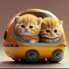 Fluffy orange-and-white kittens in whimsical yellow alien pod