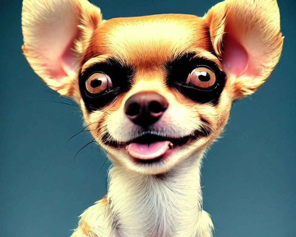 Stylized Chihuahua with large eyes and ears on blue background