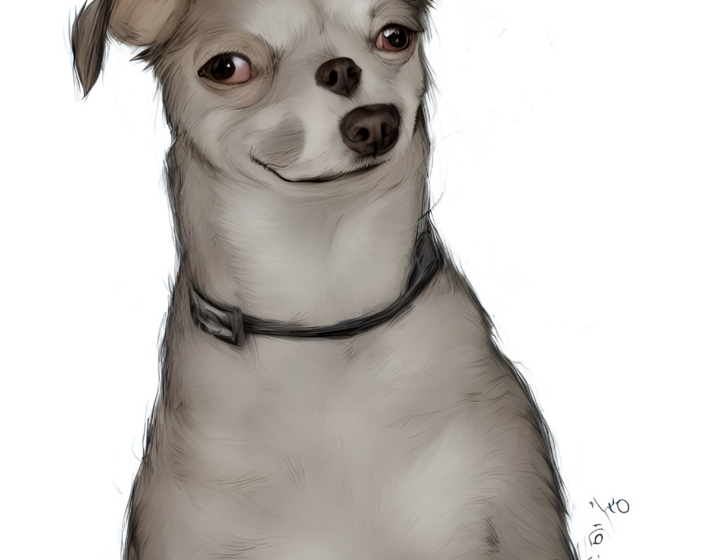 Tan and White Chihuahua Illustration with Black Collar and Sideways Glance