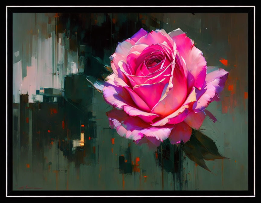 Abstract Pink and White Rose Painting with Bold Brush Strokes