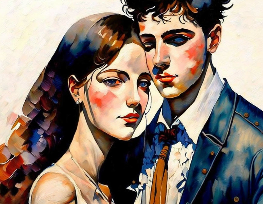 Vibrant painting of young couple with red cheeks