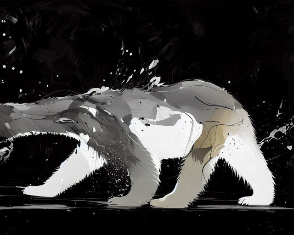 Monochrome digital art of a polar bear in fluid strokes