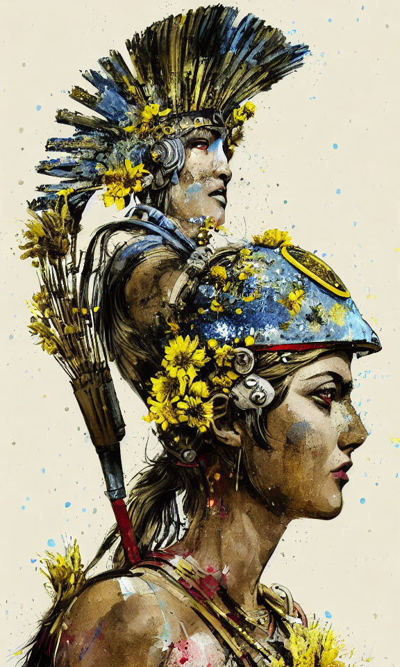 Colorful Artwork Featuring Indigenous-Inspired Headdress and Flowers