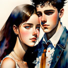 Vibrant painting of young couple with red cheeks