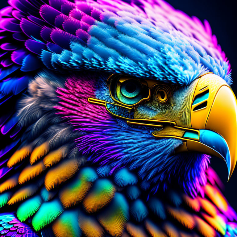 Colorful Eagle Artwork with Mechanical Elements