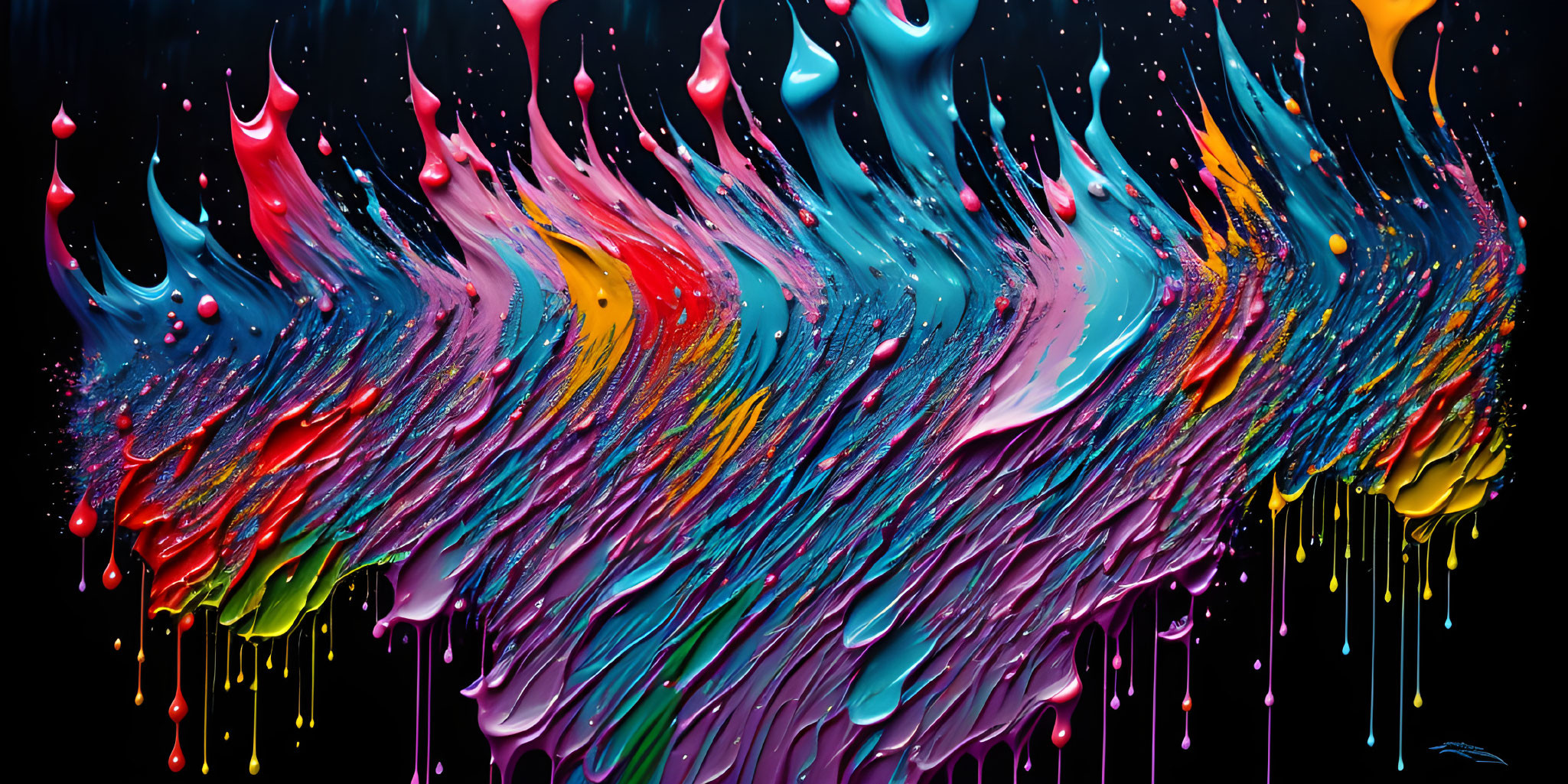 Vibrant abstract paint splashes on dark background