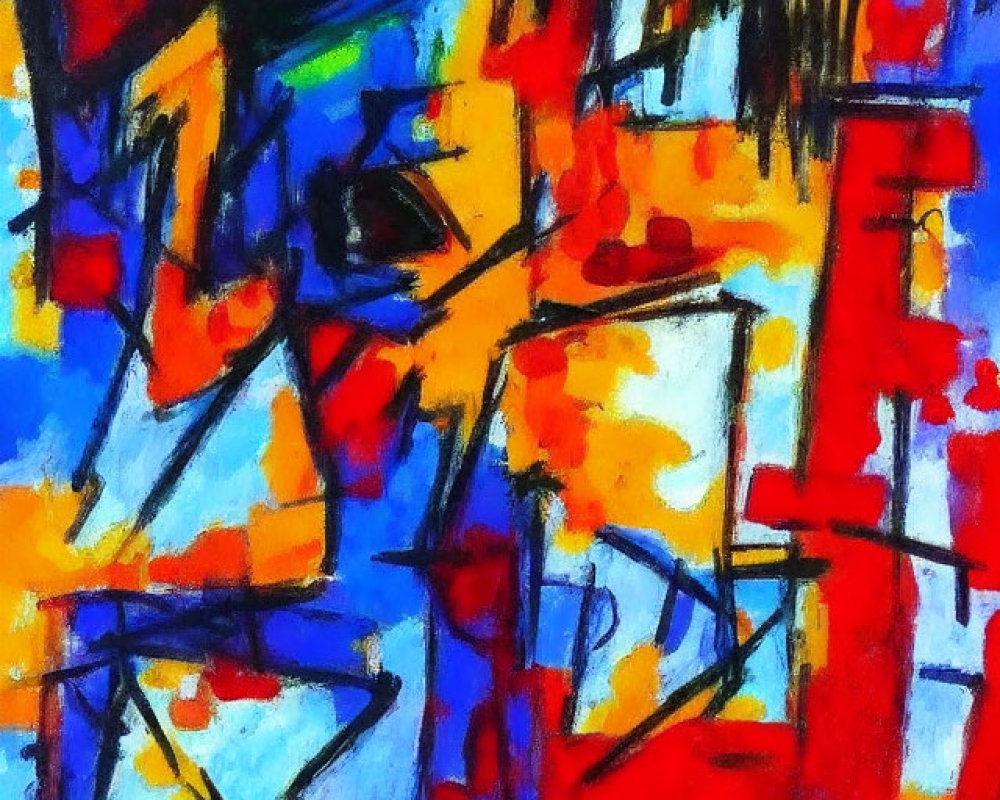 Vibrant Abstract Painting with Bold Blue, Red, and Yellow Colors