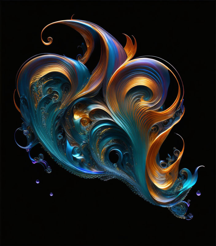 Abstract digital artwork: vibrant blue and orange swirls on black background