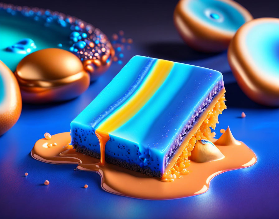 Colorful Digital Art: Melting Layered Dessert in Blue and Orange Palette