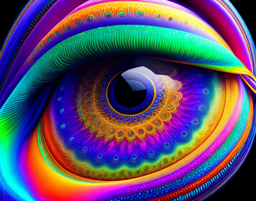 Abstract Rainbow Eye Artwork on Black Background