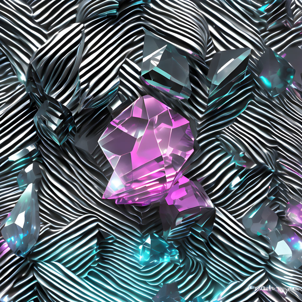 Purple and Teal Crystals on Striped Background