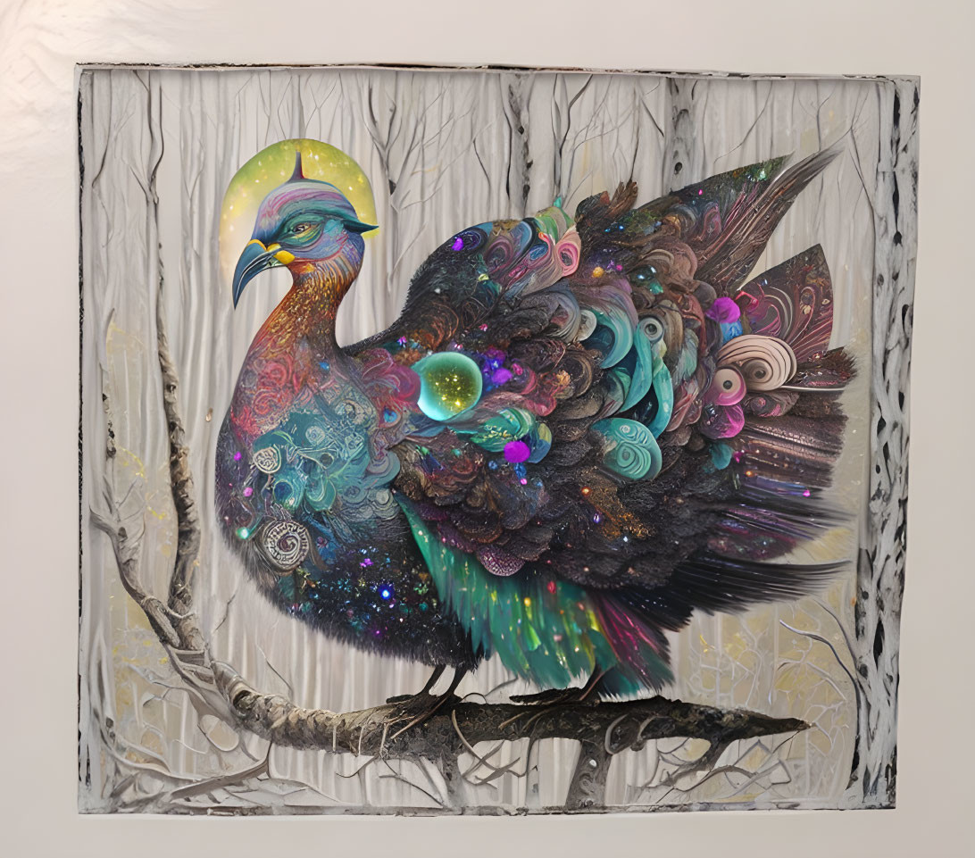 Colorful Fantastical Bird Painting with Intricate Designs