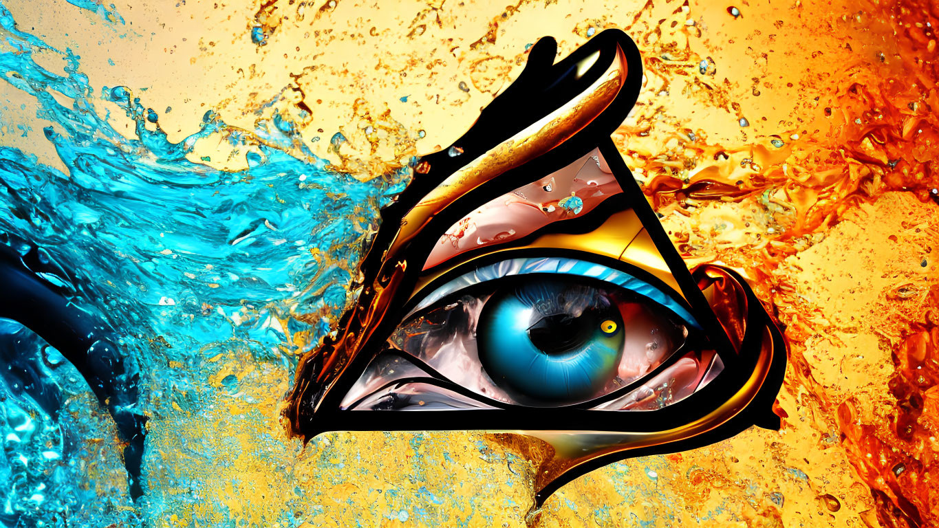 Eye of Horus Artwork with Realistic Eye and Liquid Background