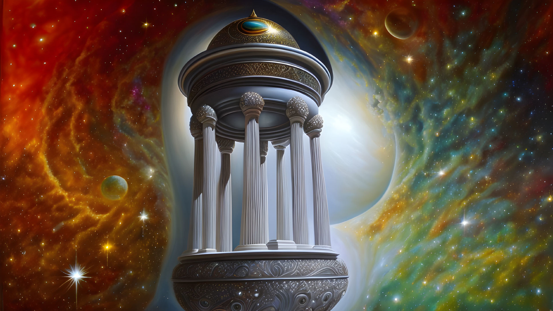 Classical pillar structure in cosmic space with stars and nebulous clouds