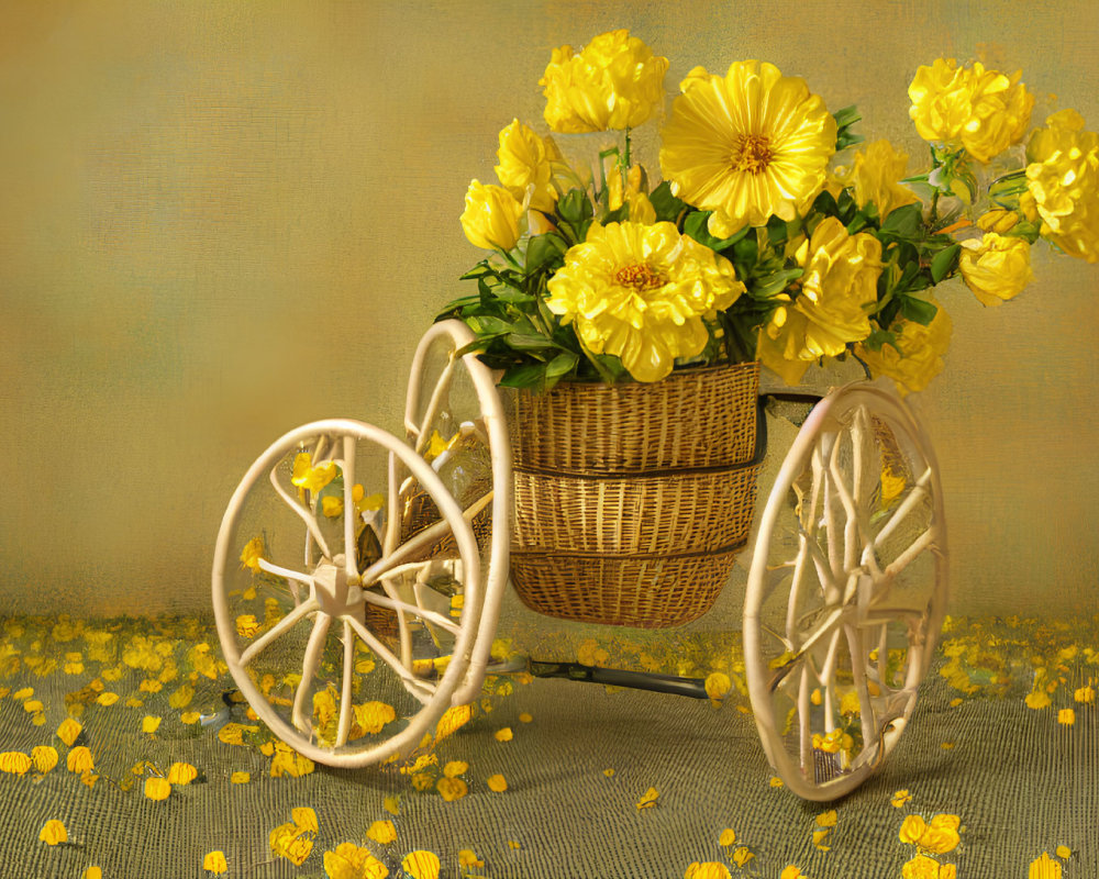 White Bicycle with Yellow Flowers on Beige Textured Background