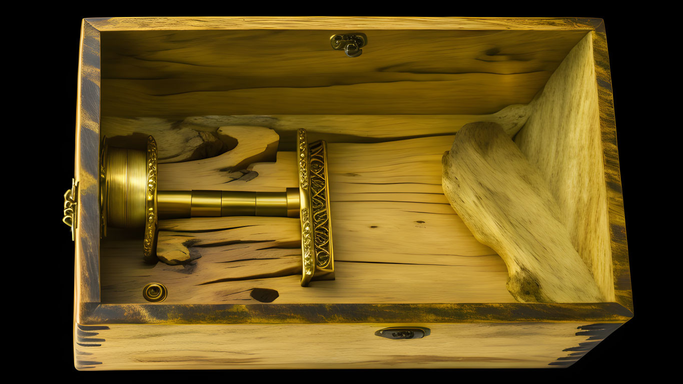 Intricate Grain Patterns on Wooden Box with Brass Handle