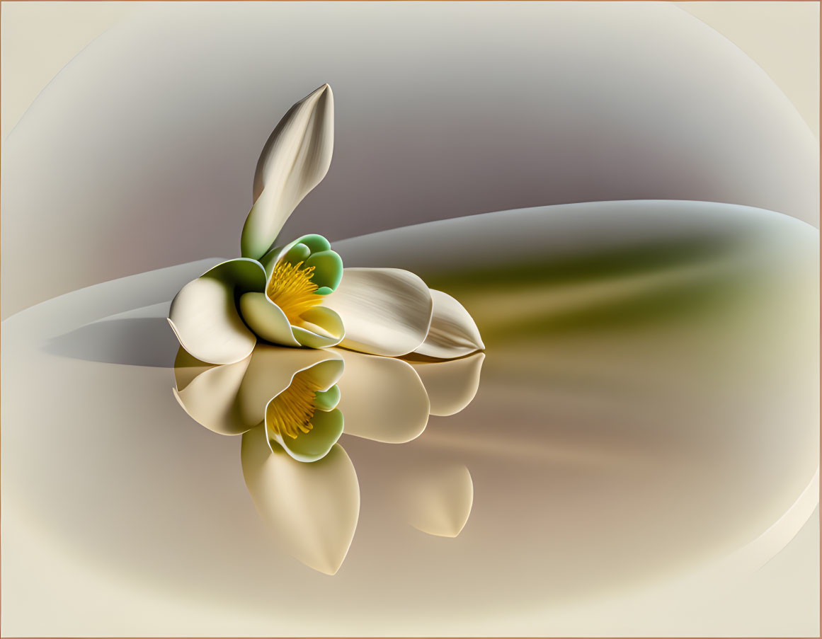 Stylized white flower digital art with yellow centers and flowing lines