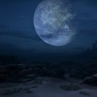 Detailed Moon Over Desert Rock Formations at Night