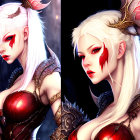 Fantasy digital artwork: White-haired elf in golden armor