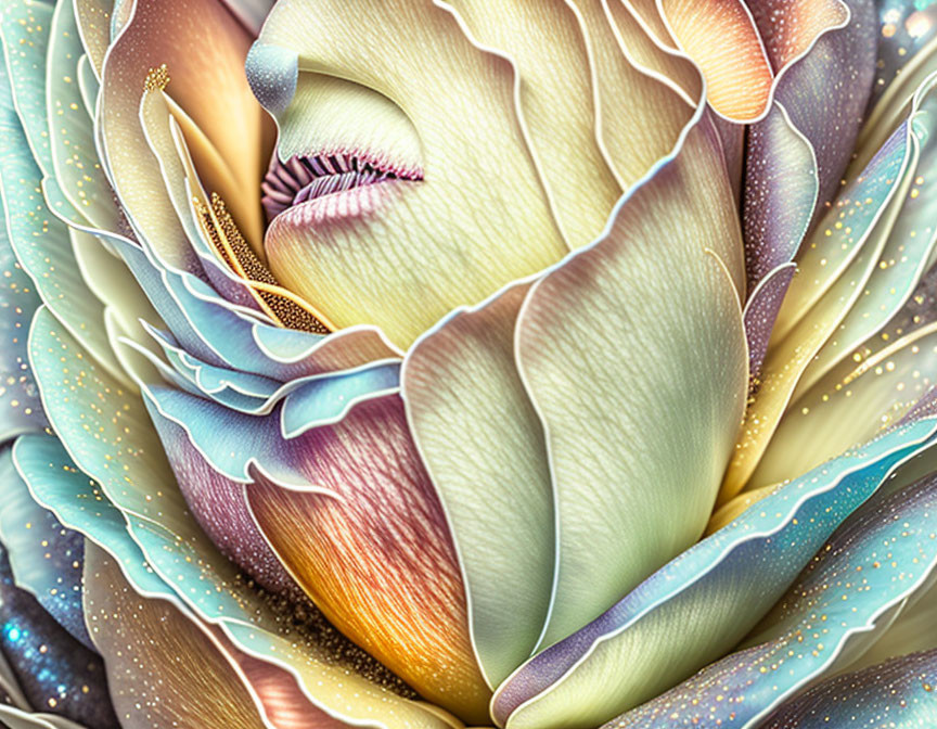 Detailed surreal rose digital art with intricate patterns and pastel colors