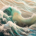 Translucent turquoise wave with sunlight and frothy foam