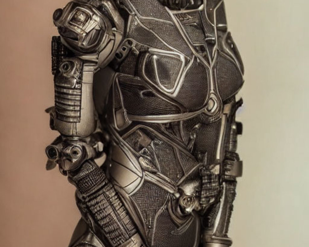 Detailed Robotic Figure Model with Intricate Armor Design on Platform