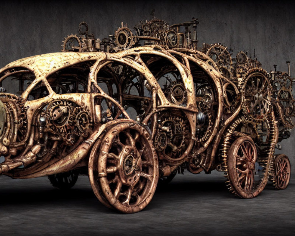 Intricate Steampunk Car Sculpture with Gears and Cogs