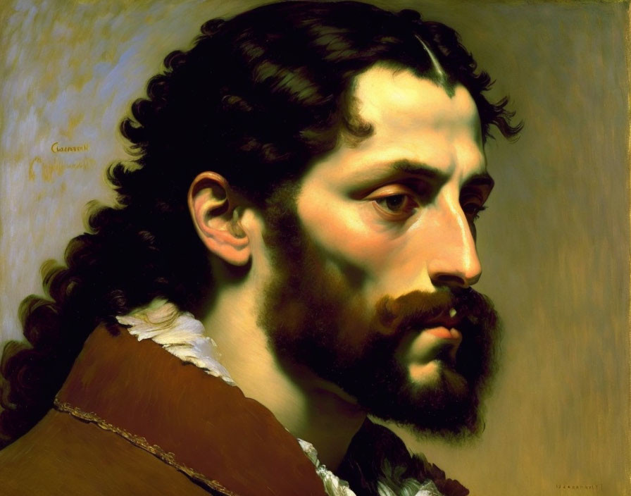 Classic Oil Painting Portrait of a Man with Beard and Curly Hair