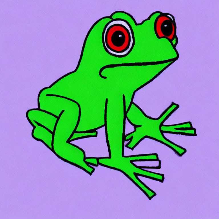 Stylized green frog with red eyes on purple background