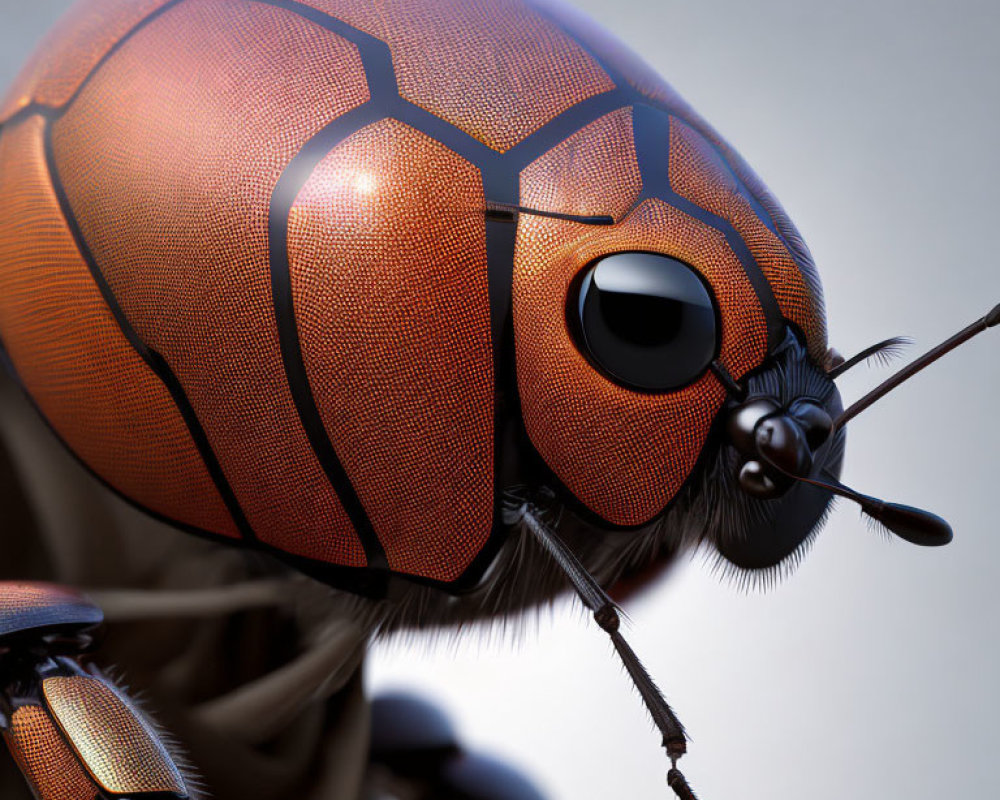 Detailed hyperrealistic 3D ladybug render with intricate textures and lighting