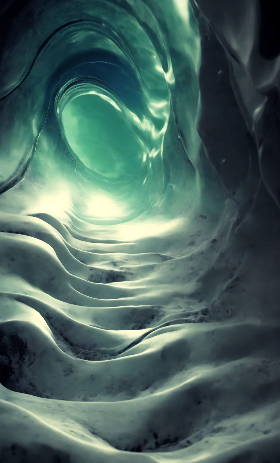 Turquoise Glacial Ice Cave with Smooth Walls and Ethereal Glow