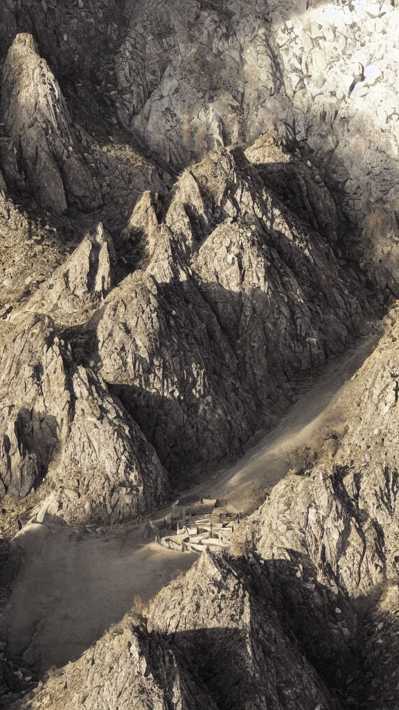 Rocky Mountain Landscape with Winding Dirt Road and Person visible