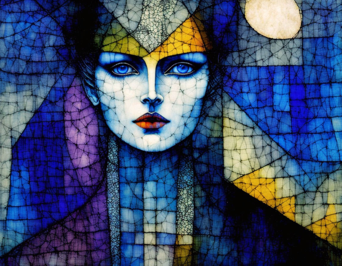 Colorful Mosaic Portrait of a Woman with Blue Eyes