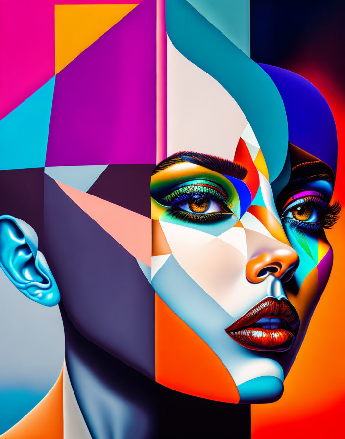 Colorful digital artwork: Woman's face with bold shapes & vivid colors