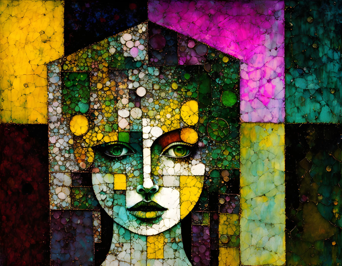 Colorful Abstract Mosaic Artwork of Symmetrical Human Face