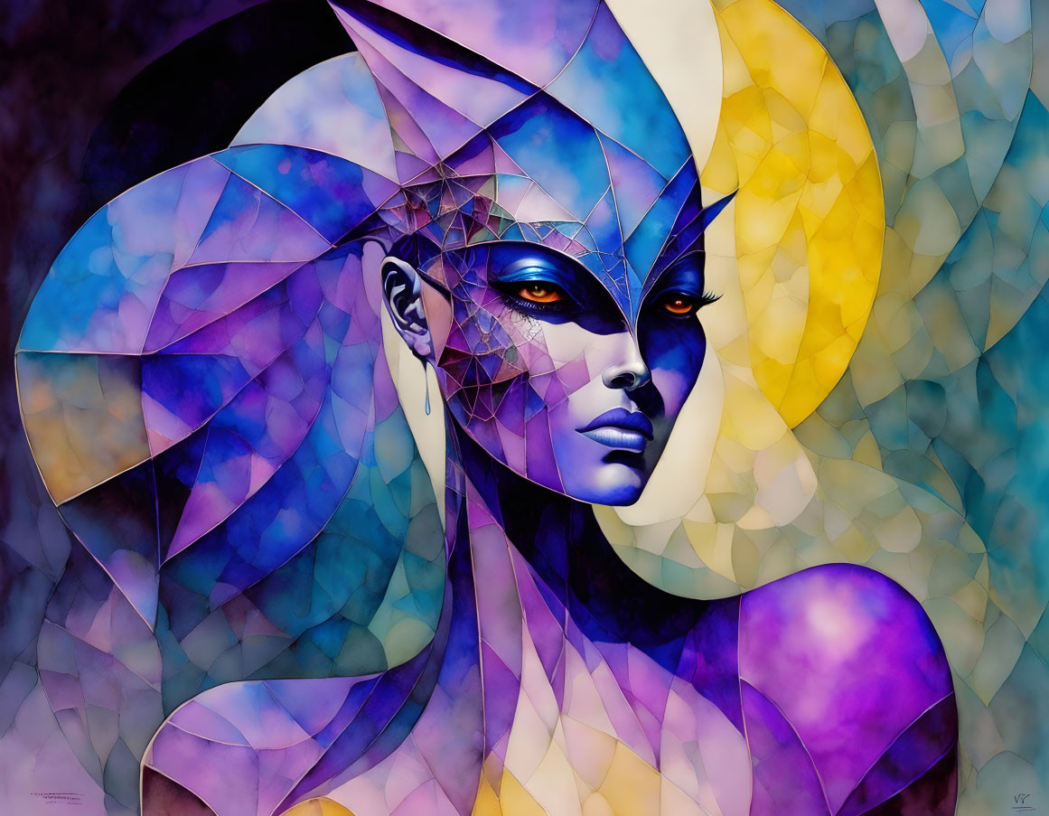 Colorful Abstract Portrait of Female Figure with Geometric Shapes