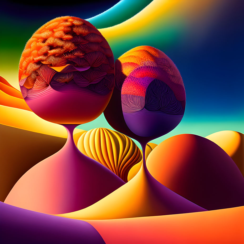 Colorful digital artwork: abstract figures with patterned heads on vibrant backdrop.