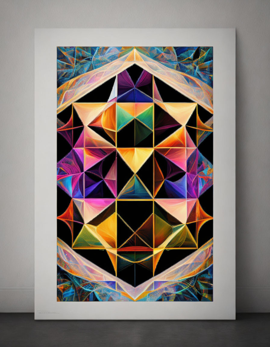 Vibrant Geometric Abstract Artwork in White Frame