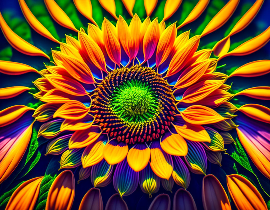 Close-up of vibrant sunflower with yellow petals on blue background