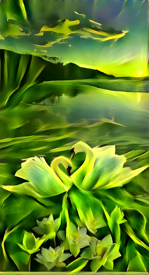 Pelican in a green lake