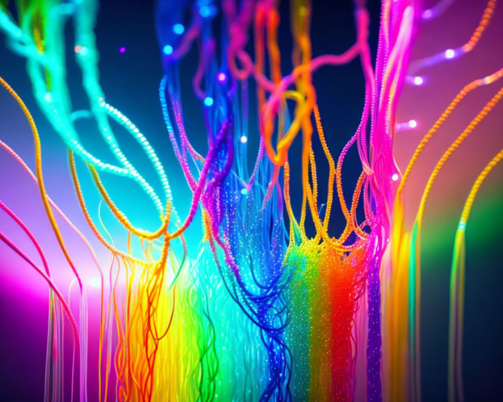 Colorful Fiber Optic Cables Illuminated on Dark Background