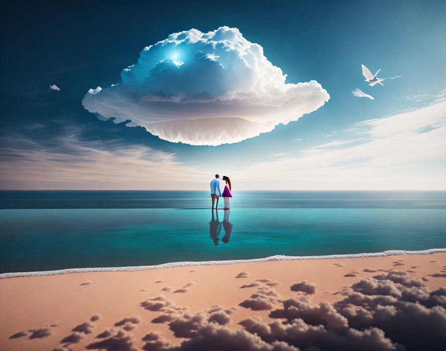 Couple on Beach Observing Surreal Cloud Formation